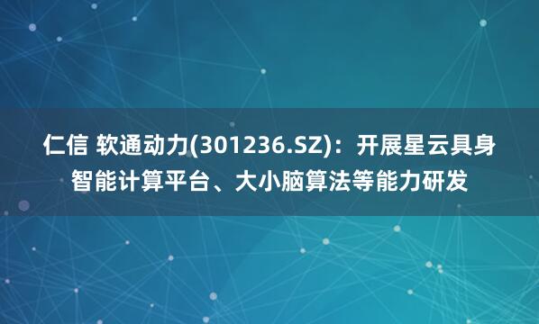 仁信 软通动力(301236.SZ)：开展星云具身智能计算平台、大小脑算法等能力研发